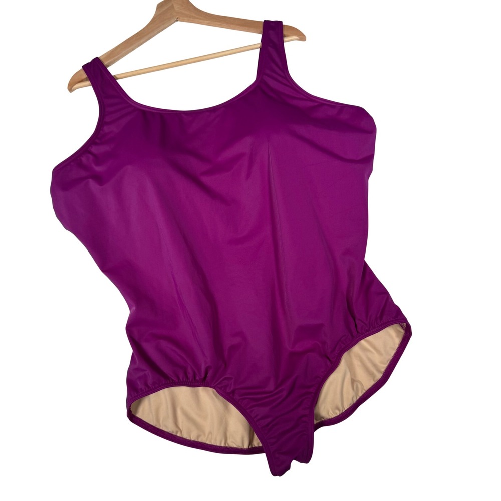 Lands End One Piece Swimsuit Womens 26W Purple Scoop Neck 368233 Plus Size Beach